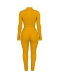 Women Mesh High Neck Patchwork Long-Sleeve Tie-Waist Ruffled Jumpsuit