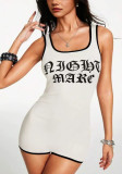 Women's Gothic Letter-Print Color-Block Stretch-Fit Sleeveless Jumpsuit