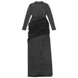 Women Beaded High‑Neck Mesh Long Sleeve Ruched Bodycon Dress