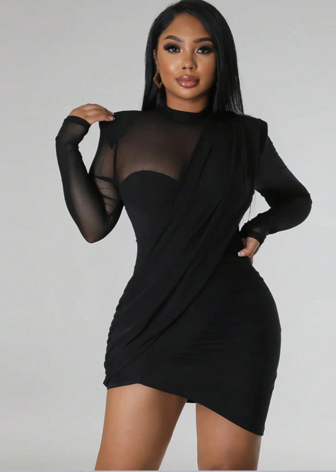 Black Long Sleeve Bodycon Dress for Evening Wear