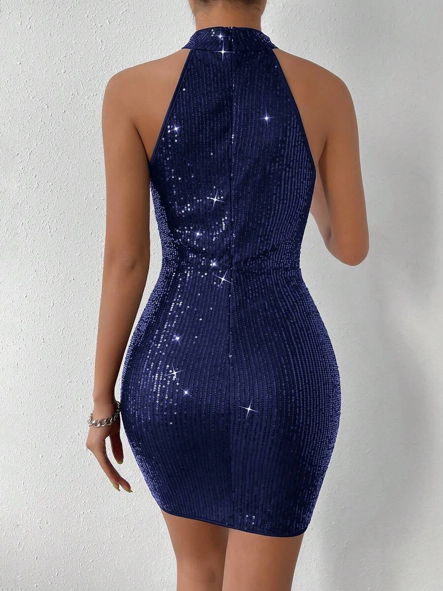 Sequin Halter Neck Bodycon Dress for Evening Parties