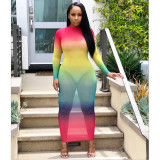 Women Fall‑Winter Gradient See‑Through Sexy Dress