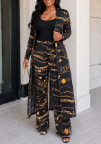 Women's Printed Long-Sleeve Jacket Tight-Fitting Pants Two-Piece Set