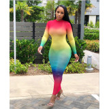 Women Fall‑Winter Gradient See‑Through Sexy Dress