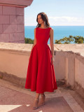 Women's Luxury Solid Red Sleeveless Slim-Waist A-line Formal Parties Dress