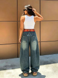 Women's Streetwear Applique Embroidered Star and Sword Denim Pants