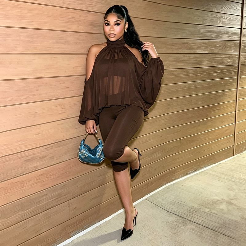 Off-Shoulder Strapless Top & Capri Pants Three-Piece Set