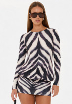 Women's Casual Zebra-Print Round-Neck Long-Sleeve Short Slim-Fit Bodycon Dress Women's Casual Zebra-Print Round-Neck Long-Sleeve Short Slim-Fit Bodycon Dress