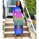 Women Fall‑Winter Gradient See‑Through Sexy Dress
