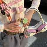 Women Patchwork Polka‑Dot Bow Handbag Shoulder Bag