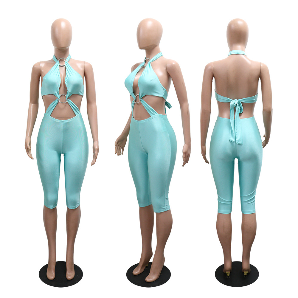 Halter Neck Backless Jumpsuit for Party Wear