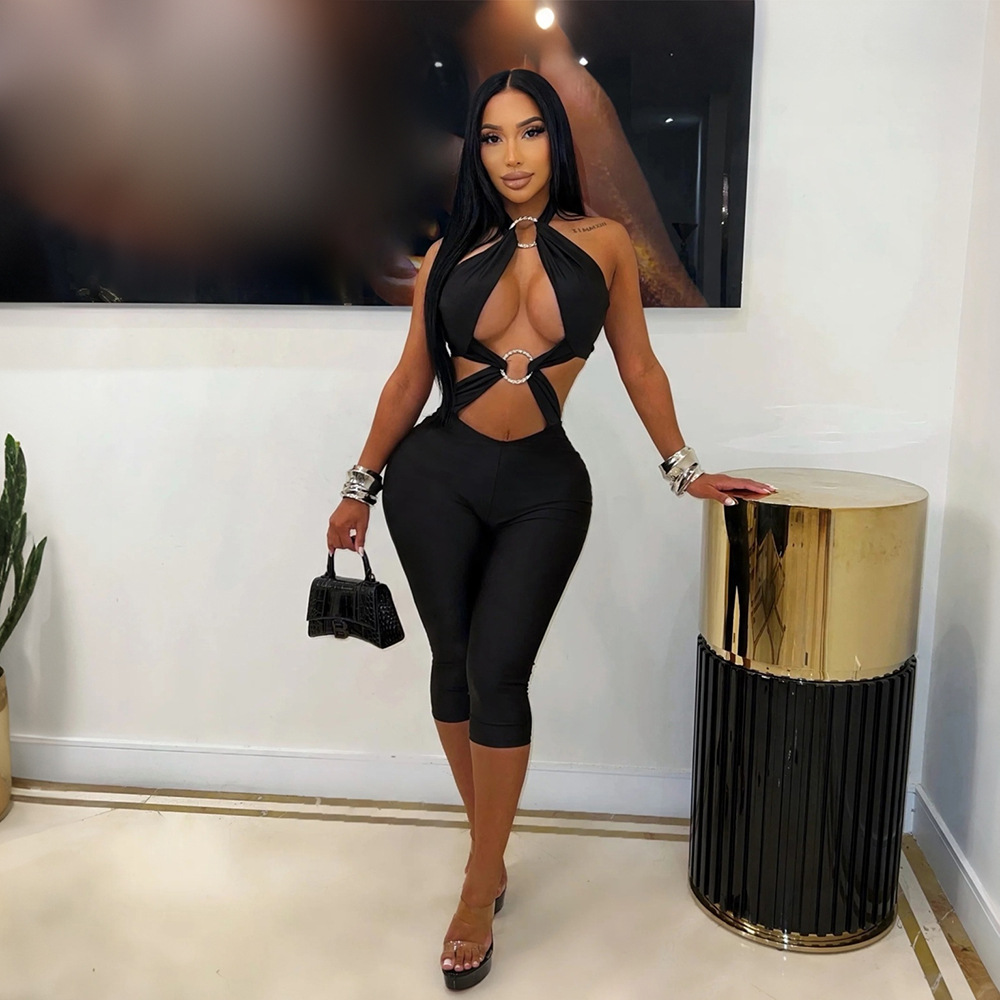 Halter Neck Backless Jumpsuit for Party Wear