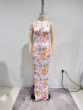Women Floral Tie‑Strap Cami Mermaid Maxi Dress
