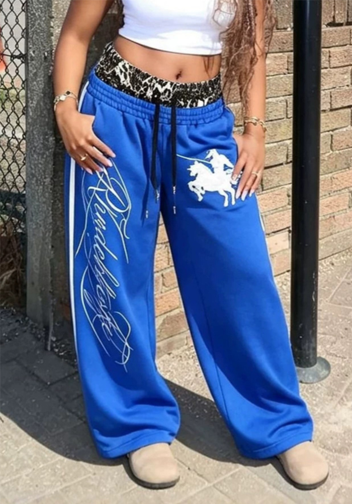 Leopard-Print Double-Waist Letter-Embroidered Sweatpants