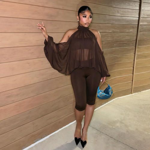 Women Sexy Off‑Shoulder Strapless Tops & Capri Pants Three‑Piece Set