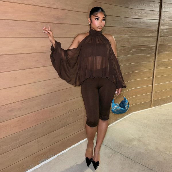 Women Sexy Off‑Shoulder Strapless Tops & Capri Pants Three‑Piece Set