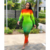 Women Fall‑Winter Gradient See‑Through Sexy Dress