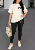 Women's Casual Printed Loose-Fit Short-Sleeve T-Shirt with Tight-Fitting Basic Pants Two-Piece Set