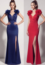 Women's Formal Party Floral Beaded Deep-V High-Slit Maxi Dress Women's Formal Party Floral Beaded Deep-V High-Slit Maxi Dress