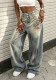 Women's Wash Double-Waist Wide-Leg Denim Pants