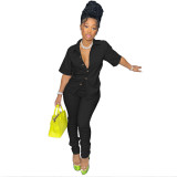 Women Casual Short Sleeve Top & Pants Two‑Piece Set
