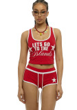 Women's Fashionable Sporty Letter-Print Sexy Tank Top with Shorts Two-Piece Set