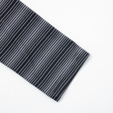 Women Autumn Sexy V‑Neck Striped Top & 7/8 Length Pants Two‑Piece Set