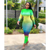 Women Fall‑Winter Gradient See‑Through Sexy Dress