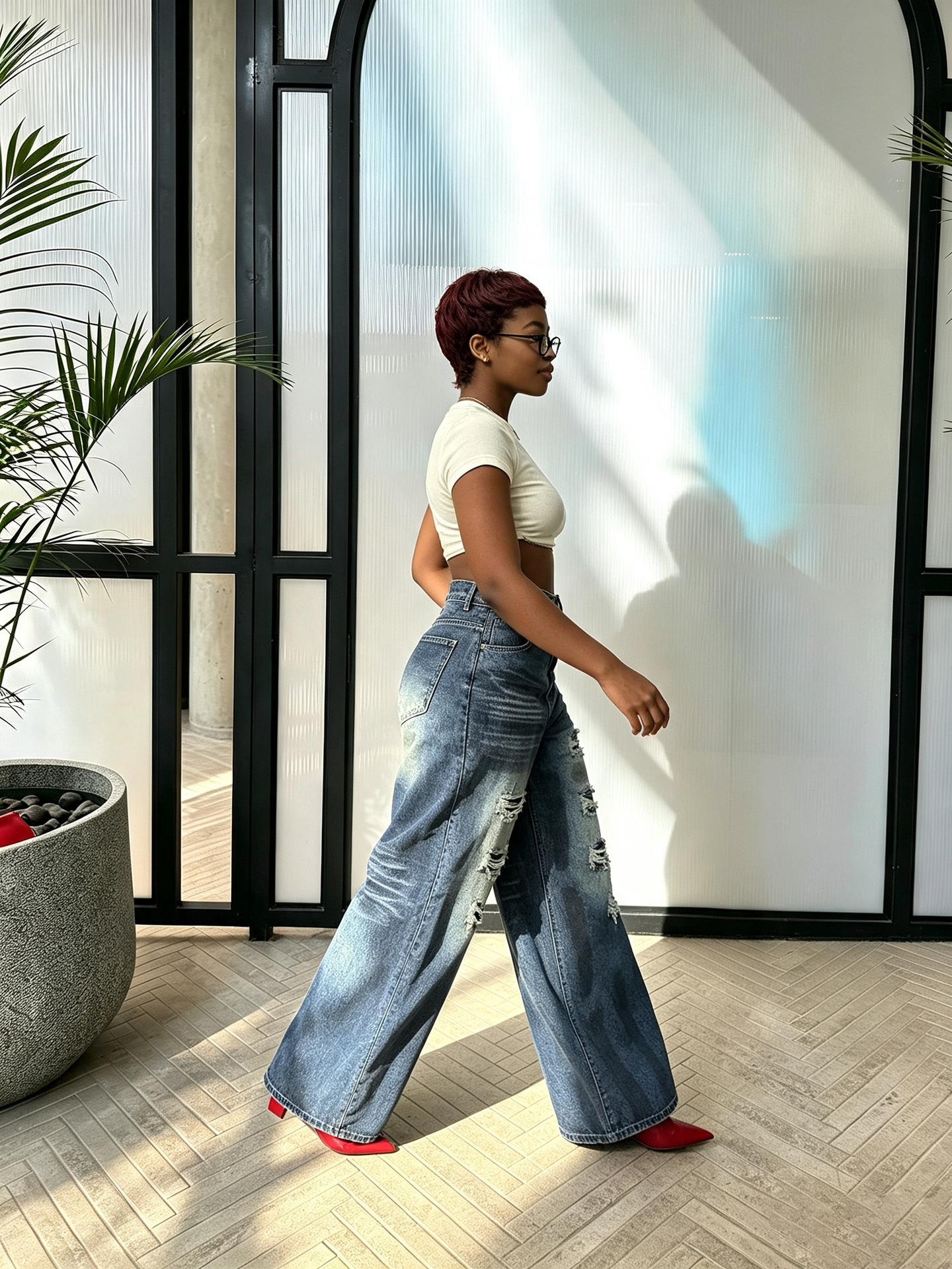 Washed Ripped Wide-Leg Straight-Leg Denim Pants for Streetwear
