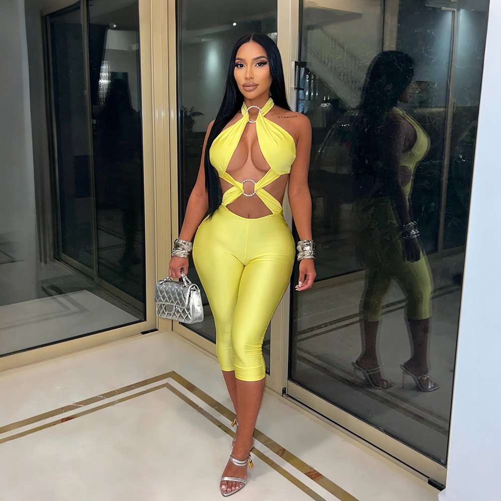 Halter Neck Backless Jumpsuit for Party Wear