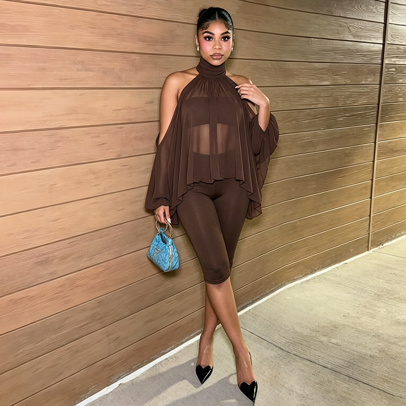 Off-Shoulder Strapless Top & Capri Pants Three-Piece Set
