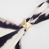 Women Summer Zebra‑Print Halter Neck Metal Ring Backless Dress