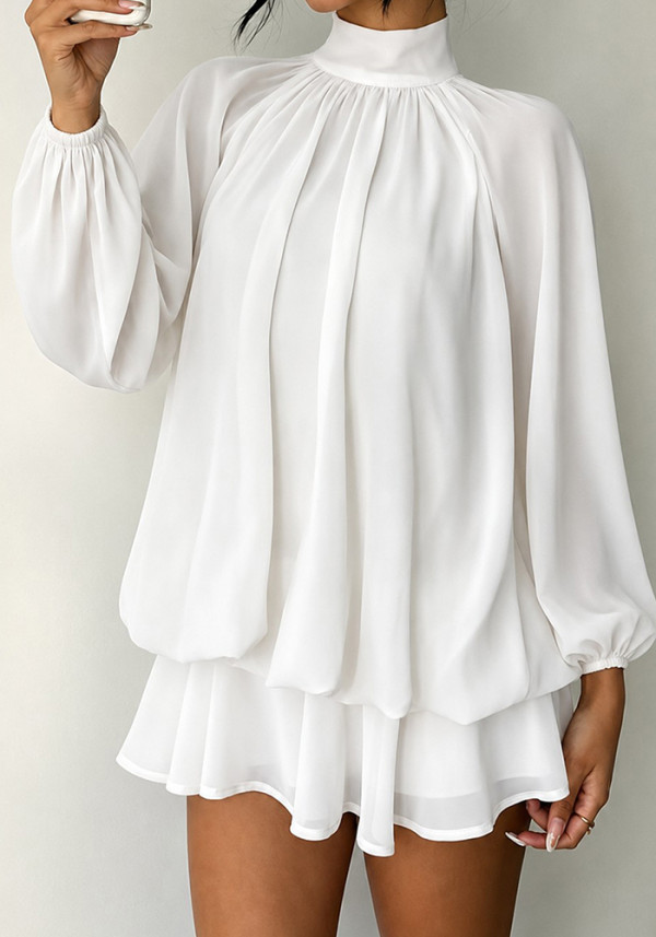 Fall/Winter Women's Fashionable Slim-Fit Solid Long-Sleeve Mini Dress
