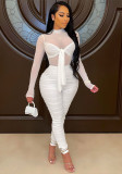 Women's Sexy Lace-Up Mesh Ruched Jumpsuit