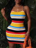 Women Summer Multi‑Color Striped Knit Cami Bodycon Dress