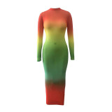 Women Fall‑Winter Gradient See‑Through Sexy Dress