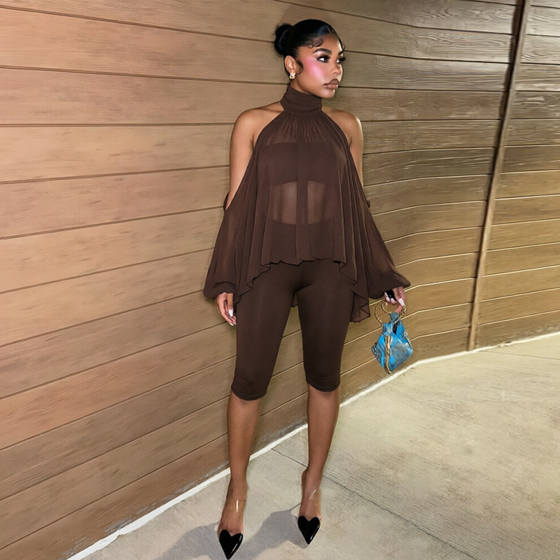 Off-Shoulder Strapless Top & Capri Pants Three-Piece Set