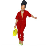 Women Casual Short Sleeve Top & Pants Two‑Piece Set