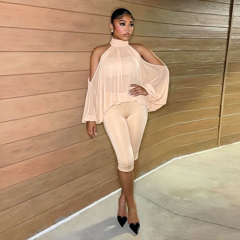 Off-Shoulder Strapless Top & Capri Pants Three-Piece Set