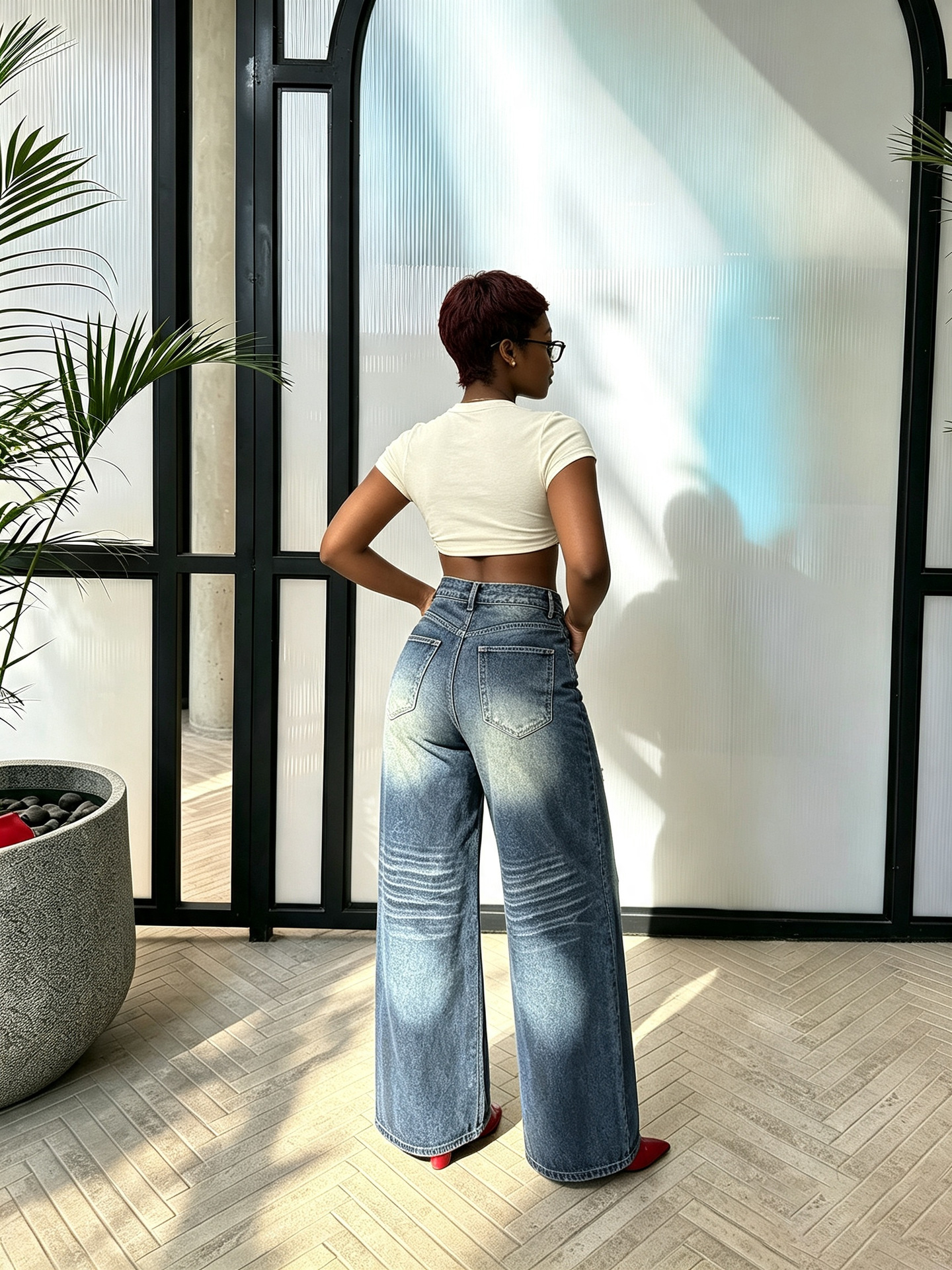 Washed Ripped Wide-Leg Straight-Leg Denim Pants for Streetwear