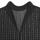 Women Beaded High‑Neck Mesh Long Sleeve Ruched Bodycon Dress