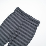 Women Autumn Sexy V‑Neck Striped Top & 7/8 Length Pants Two‑Piece Set