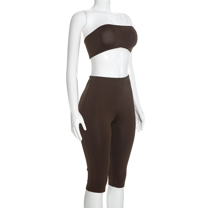 Off-Shoulder Strapless Top & Capri Pants Three-Piece Set