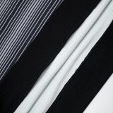 Women Autumn Sexy V‑Neck Striped Top & 7/8 Length Pants Two‑Piece Set