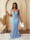 Women Floral Tie‑Strap Cami Mermaid Maxi Dress