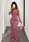 Women Floral Tie‑Strap Cami Mermaid Maxi Dress