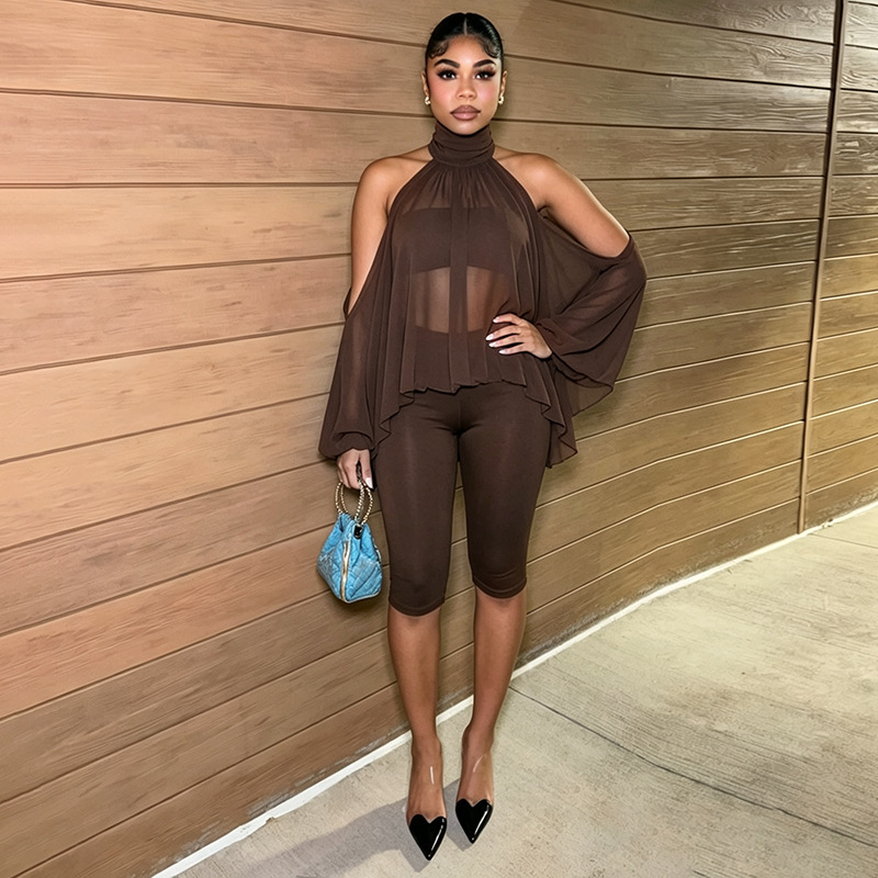 Off-Shoulder Strapless Top & Capri Pants Three-Piece Set