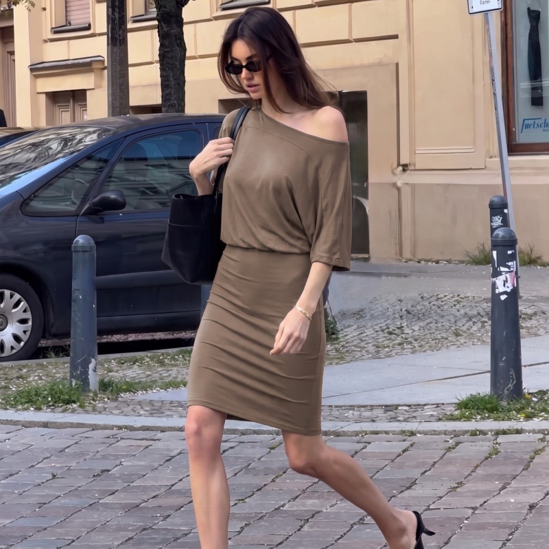Slash Shoulder Off-Shoulder Bodycon Dress for Summer Holidays