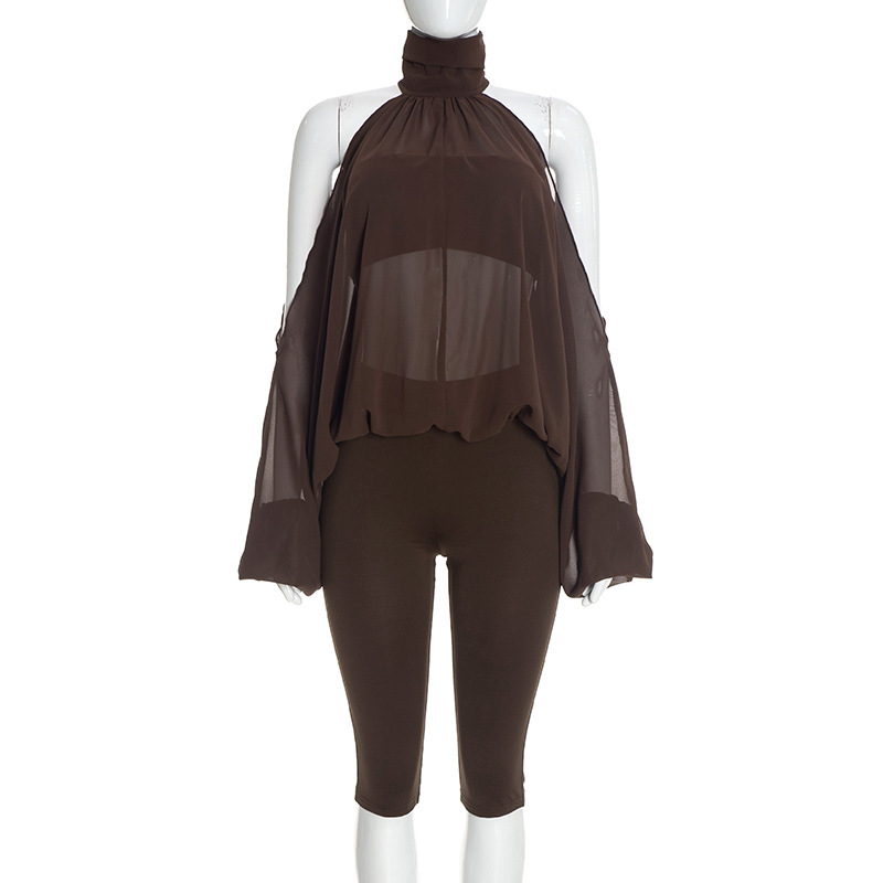 Off-Shoulder Strapless Top & Capri Pants Three-Piece Set