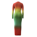 Women Fall‑Winter Gradient See‑Through Sexy Dress